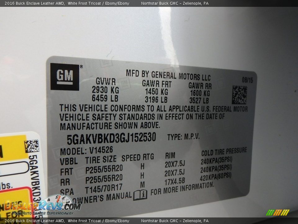 2016 Buick Enclave Leather AWD White Frost Tricoat / Ebony/Ebony Photo #24