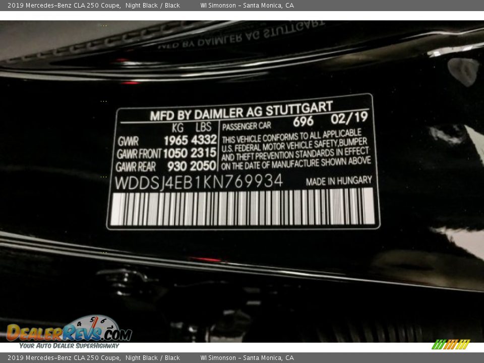 2019 Mercedes-Benz CLA 250 Coupe Night Black / Black Photo #11