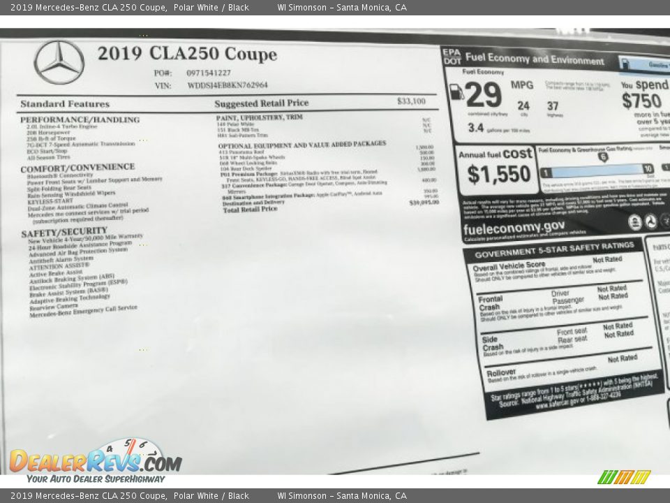 2019 Mercedes-Benz CLA 250 Coupe Polar White / Black Photo #10