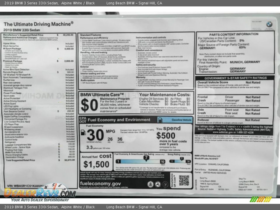 2019 BMW 3 Series 330i Sedan Alpine White / Black Photo #9