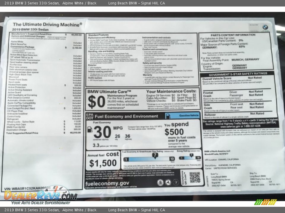 2019 BMW 3 Series 330i Sedan Alpine White / Black Photo #10