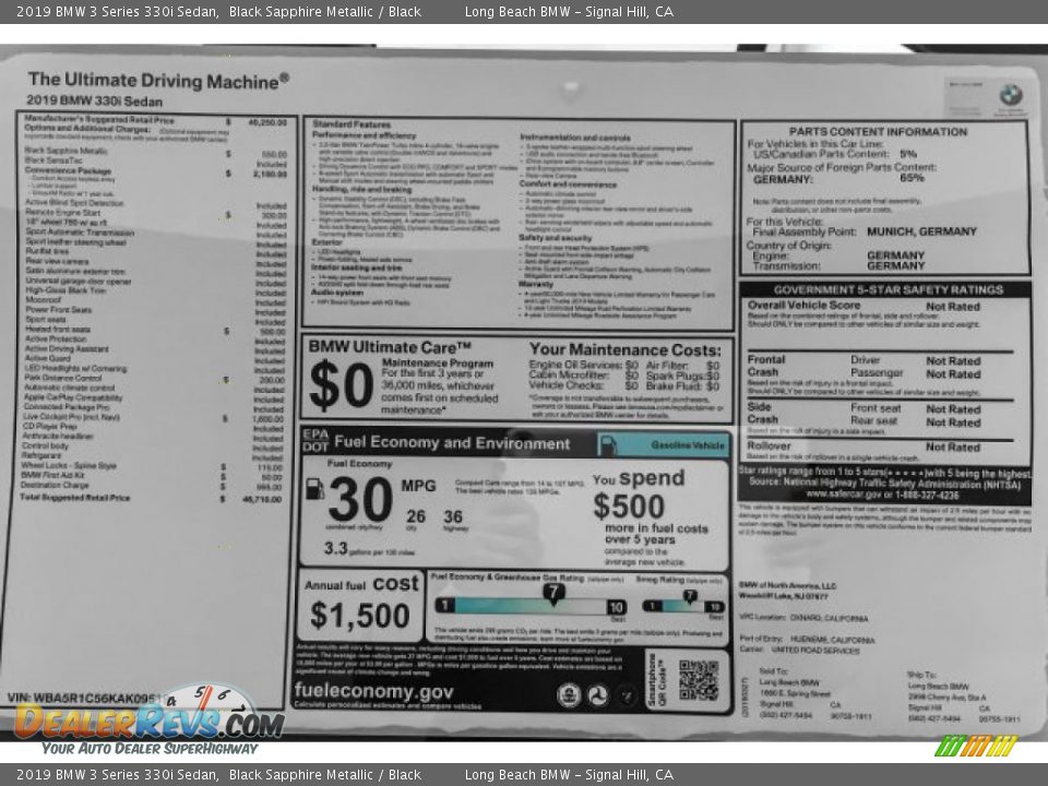 2019 BMW 3 Series 330i Sedan Black Sapphire Metallic / Black Photo #10