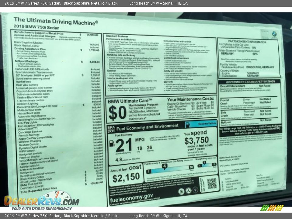 2019 BMW 7 Series 750i Sedan Black Sapphire Metallic / Black Photo #10