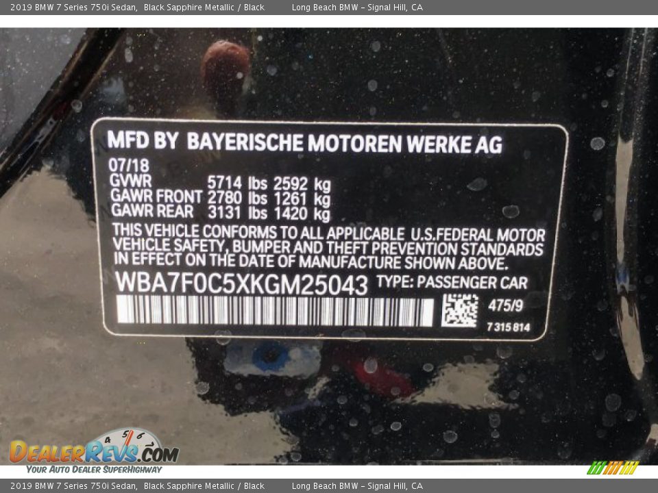 2019 BMW 7 Series 750i Sedan Black Sapphire Metallic / Black Photo #11