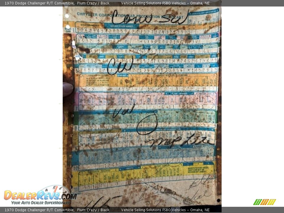 Info Tag of 1970 Dodge Challenger R/T Convertible Photo #19