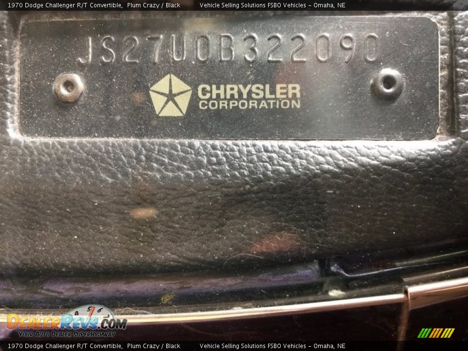 Info Tag of 1970 Dodge Challenger R/T Convertible Photo #20