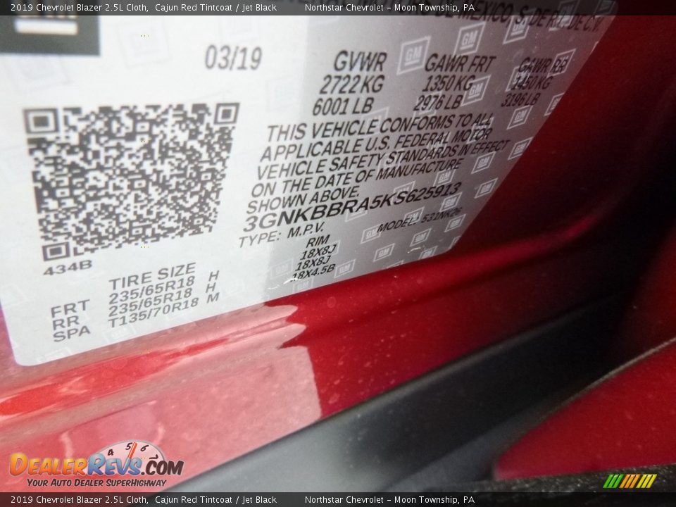 2019 Chevrolet Blazer 2.5L Cloth Cajun Red Tintcoat / Jet Black Photo #15