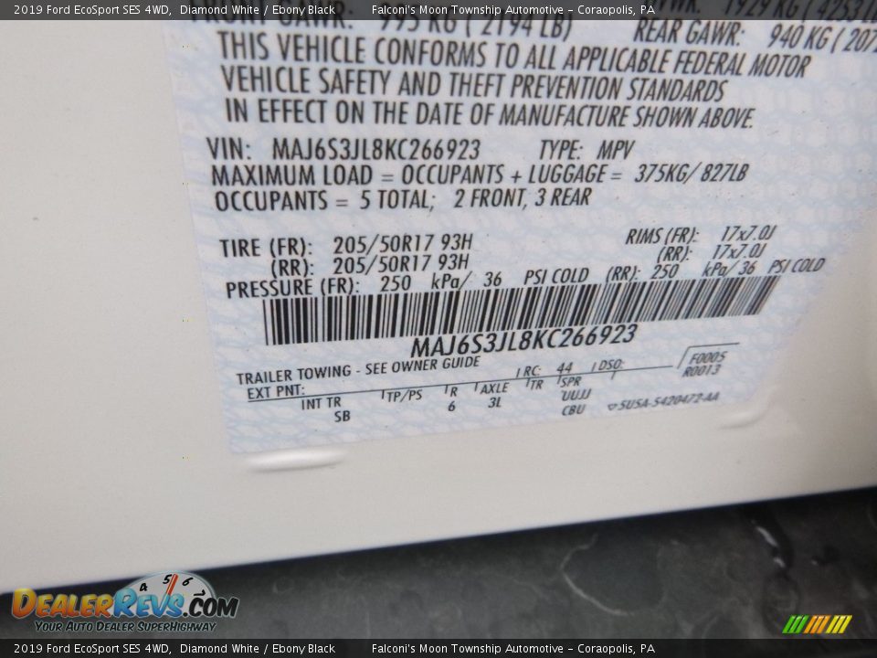 2019 Ford EcoSport SES 4WD Diamond White / Ebony Black Photo #11