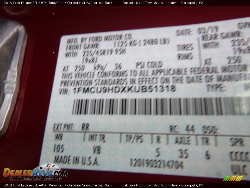 2019 Ford Escape SEL 4WD Ruby Red / Chromite Gray/Charcoal Black Photo #11