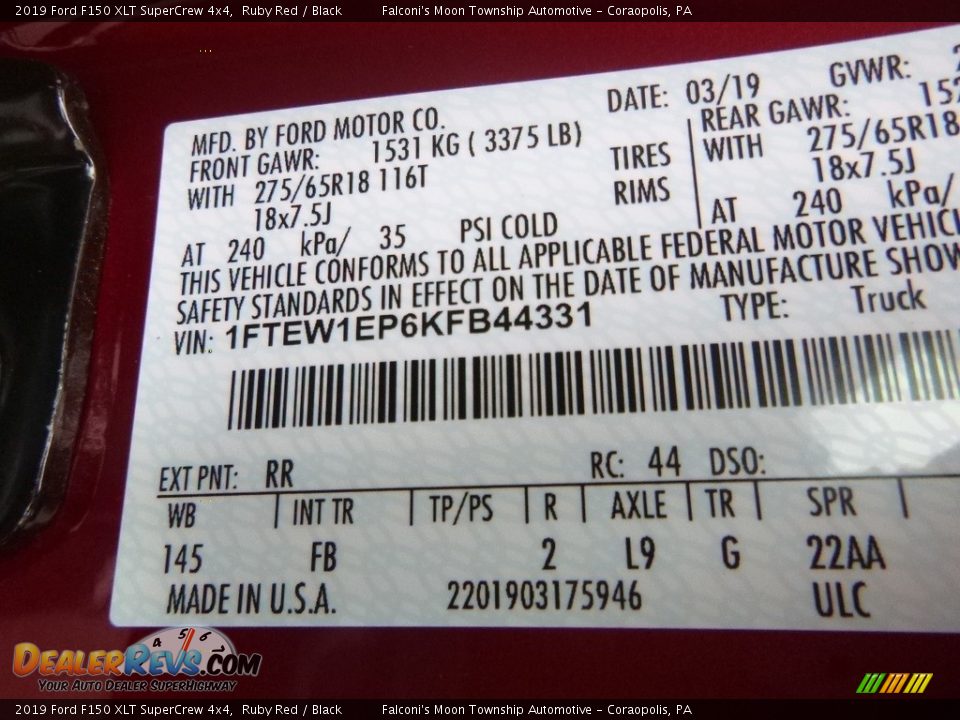2019 Ford F150 XLT SuperCrew 4x4 Ruby Red / Black Photo #12