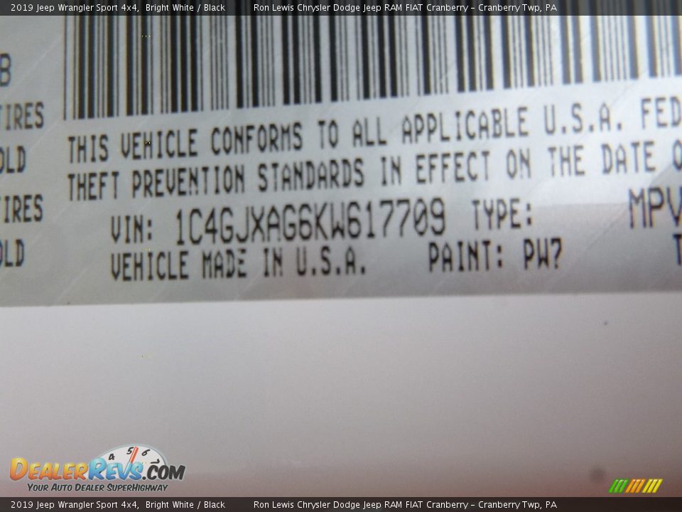 2019 Jeep Wrangler Sport 4x4 Bright White / Black Photo #14