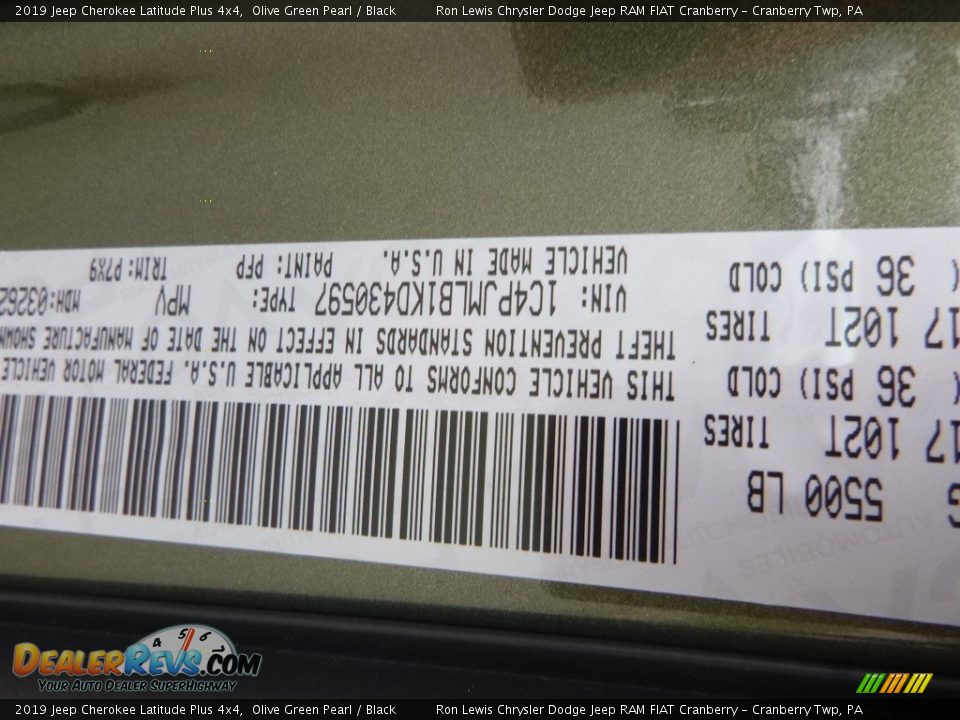 2019 Jeep Cherokee Latitude Plus 4x4 Olive Green Pearl / Black Photo #14