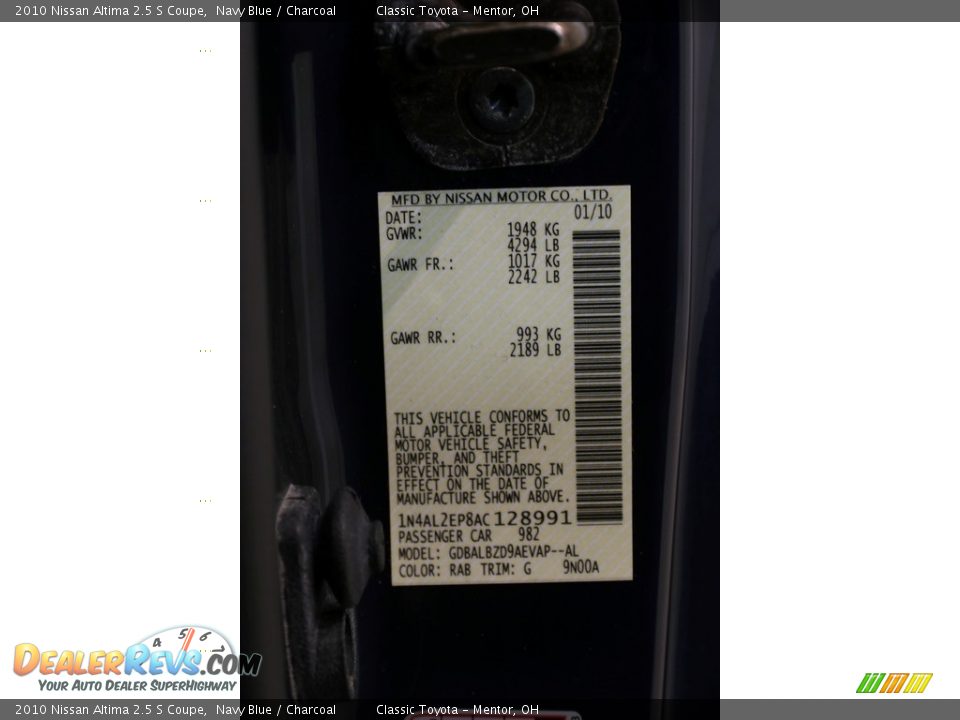 2010 Nissan Altima 2.5 S Coupe Navy Blue / Charcoal Photo #20