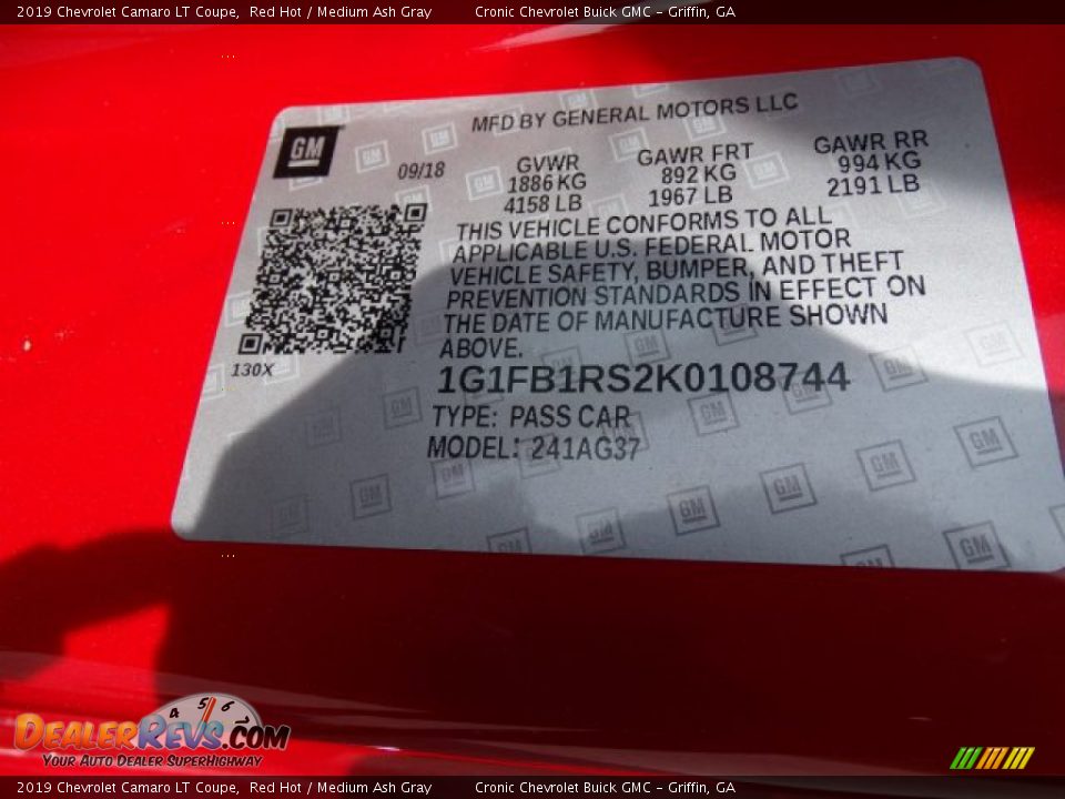 2019 Chevrolet Camaro LT Coupe Red Hot / Medium Ash Gray Photo #27