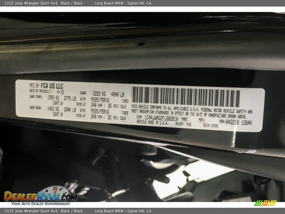 2015 Jeep Wrangler Sport 4x4 Black / Black Photo #12