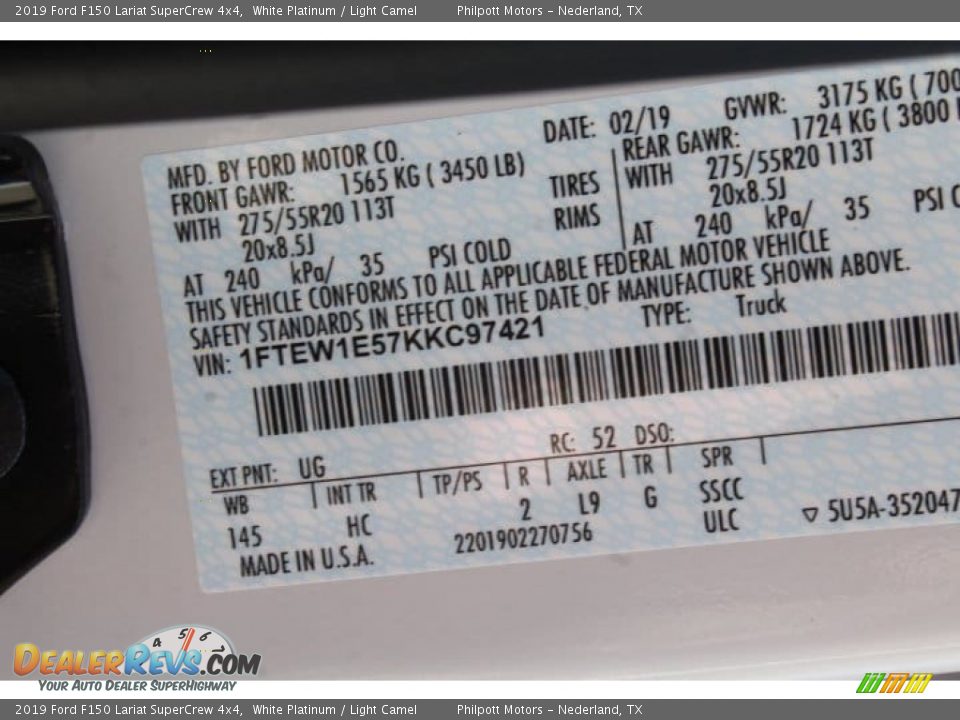 2019 Ford F150 Lariat SuperCrew 4x4 White Platinum / Light Camel Photo #24