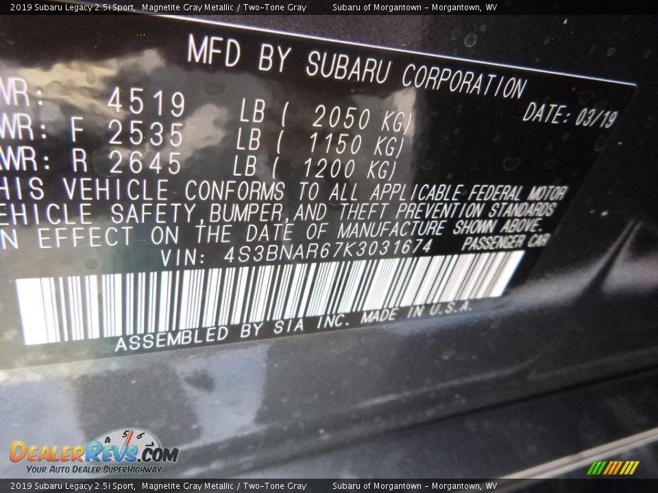 2019 Subaru Legacy 2.5i Sport Magnetite Gray Metallic / Two-Tone Gray Photo #16