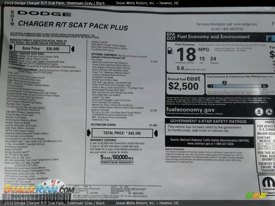 2019 Dodge Charger R/T Scat Pack Window Sticker Photo #22