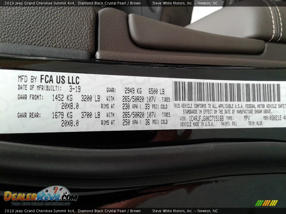 2019 Jeep Grand Cherokee Summit 4x4 Diamond Black Crystal Pearl / Brown Photo #30