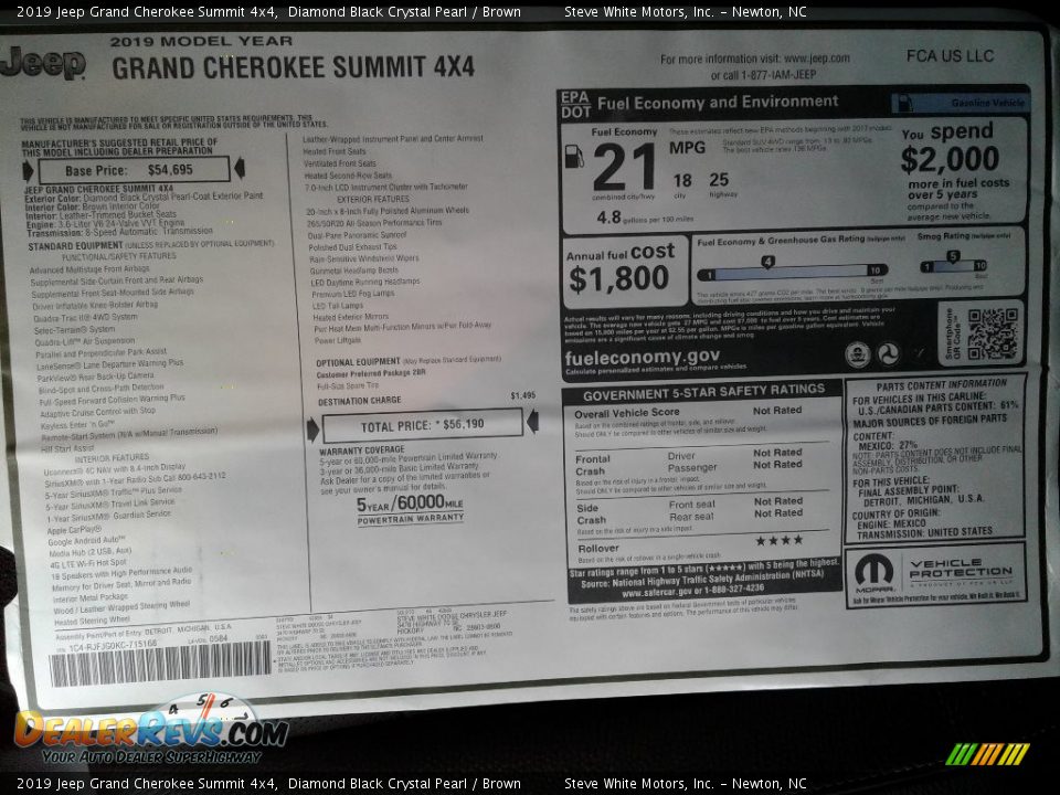 2019 Jeep Grand Cherokee Summit 4x4 Diamond Black Crystal Pearl / Brown Photo #31