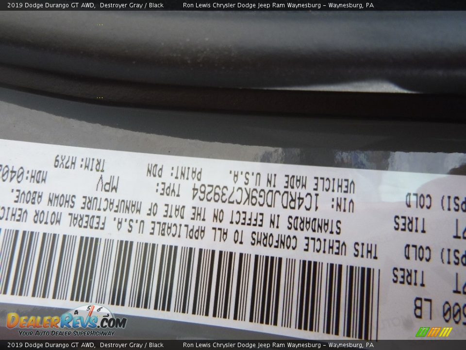 2019 Dodge Durango GT AWD Destroyer Gray / Black Photo #16