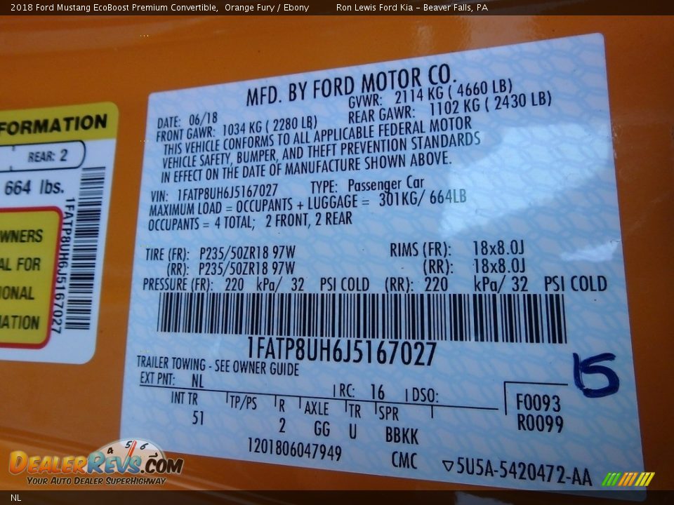 Ford Color Code NL Orange Fury