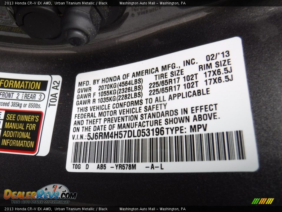 2013 Honda CR-V EX AWD Urban Titanium Metallic / Black Photo #27