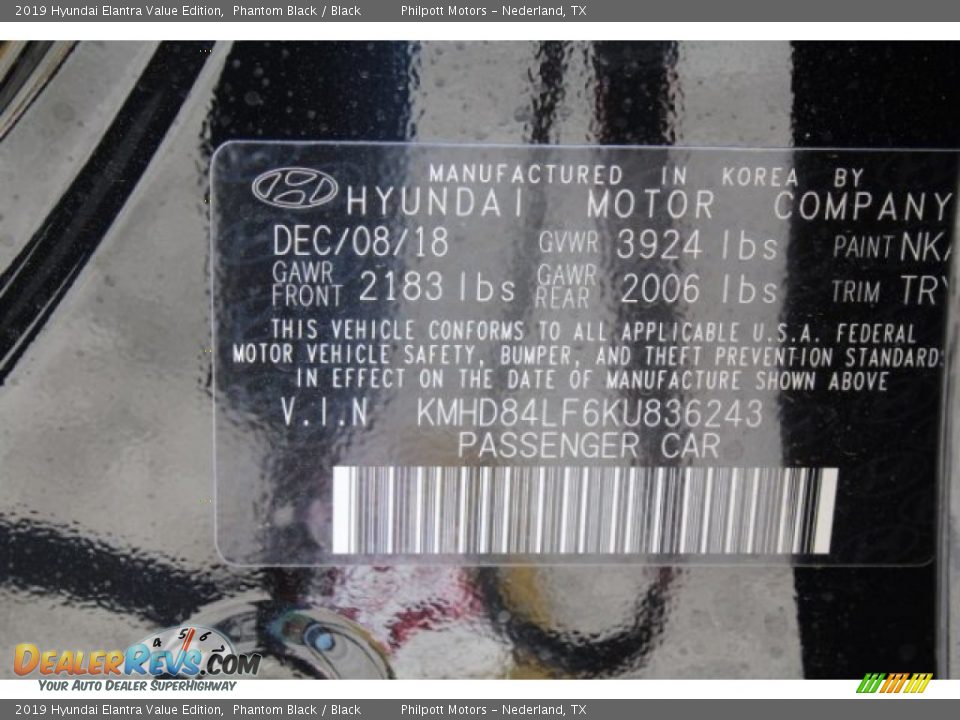 2019 Hyundai Elantra Value Edition Phantom Black / Black Photo #23
