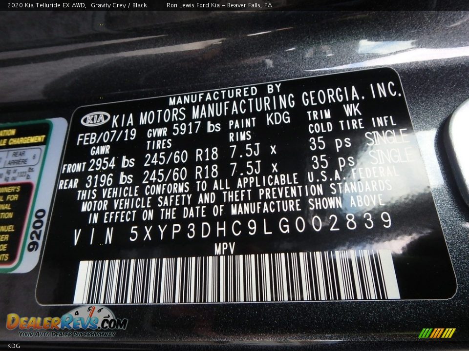 Kia Color Code KDG Gravity Grey