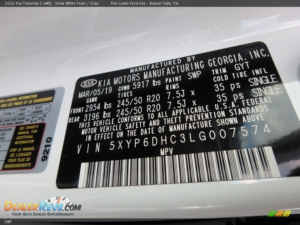 Kia Color Code SWP Snow White Pearl