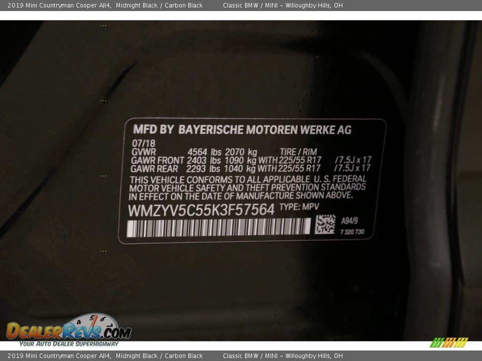 2019 Mini Countryman Cooper All4 Midnight Black / Carbon Black Photo #20