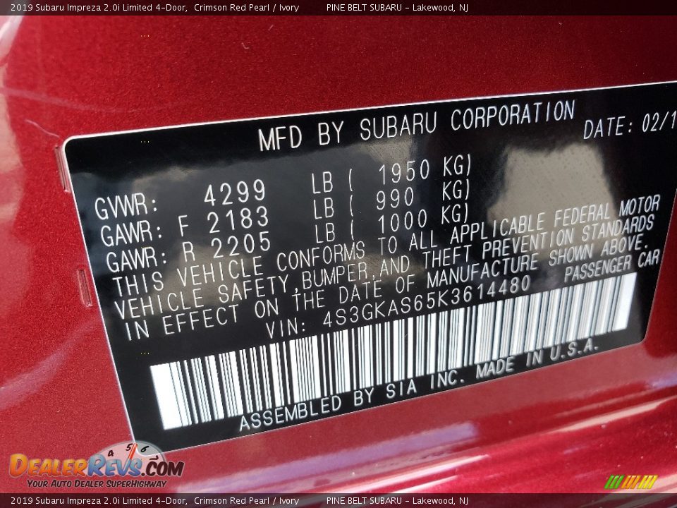 2019 Subaru Impreza 2.0i Limited 4-Door Crimson Red Pearl / Ivory Photo #9