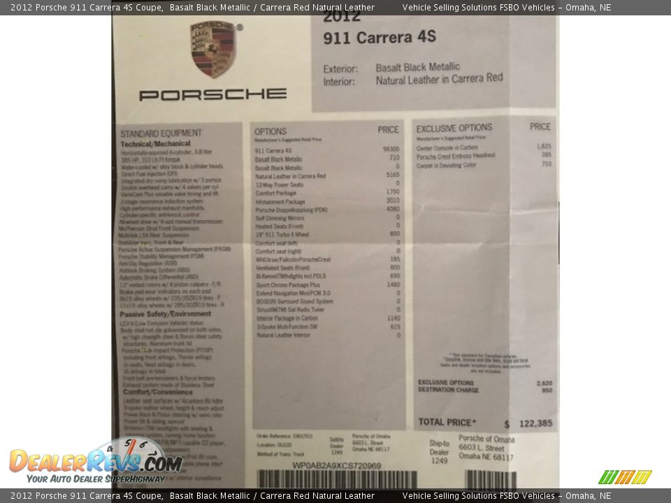 2012 Porsche 911 Carrera 4S Coupe Window Sticker Photo #25