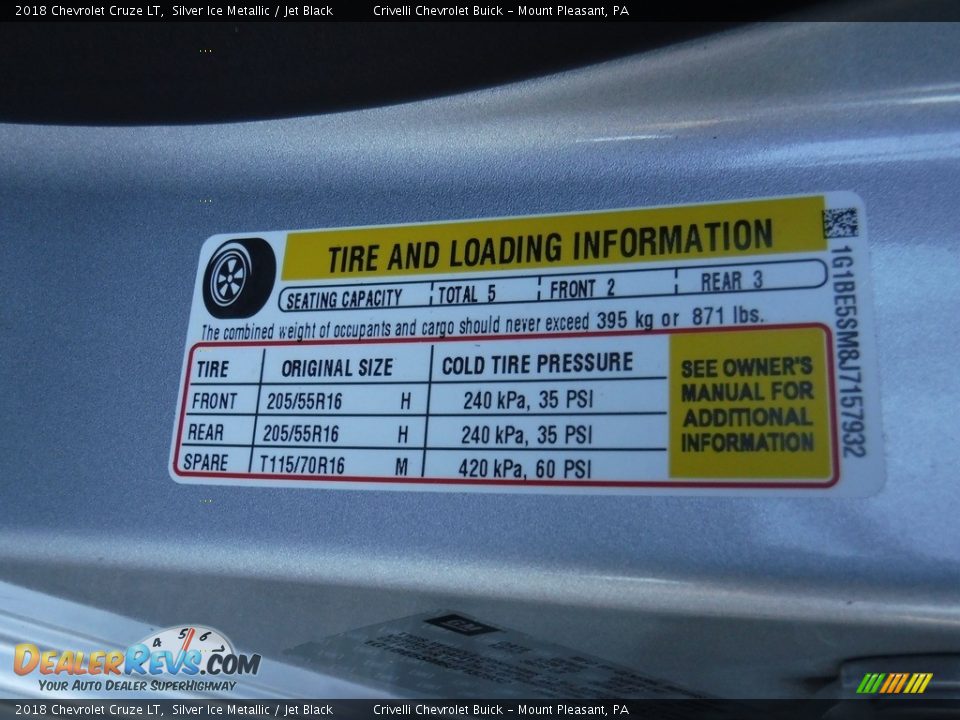 2018 Chevrolet Cruze LT Silver Ice Metallic / Jet Black Photo #32