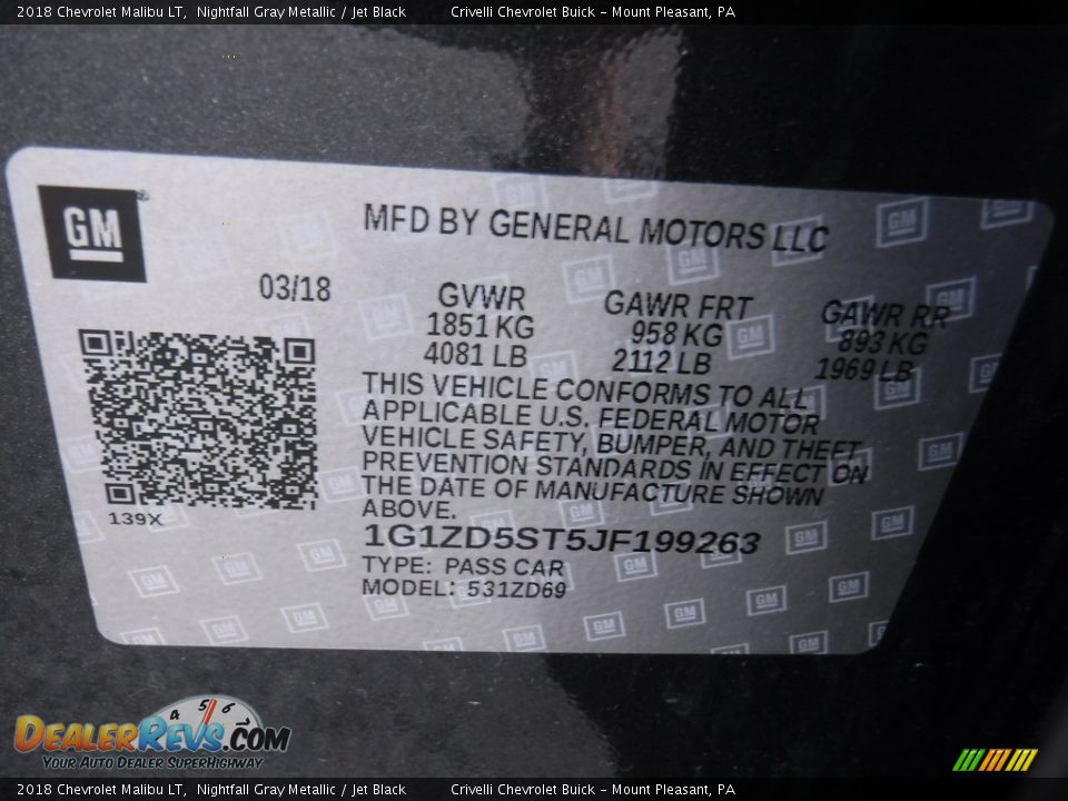 2018 Chevrolet Malibu LT Nightfall Gray Metallic / Jet Black Photo #34