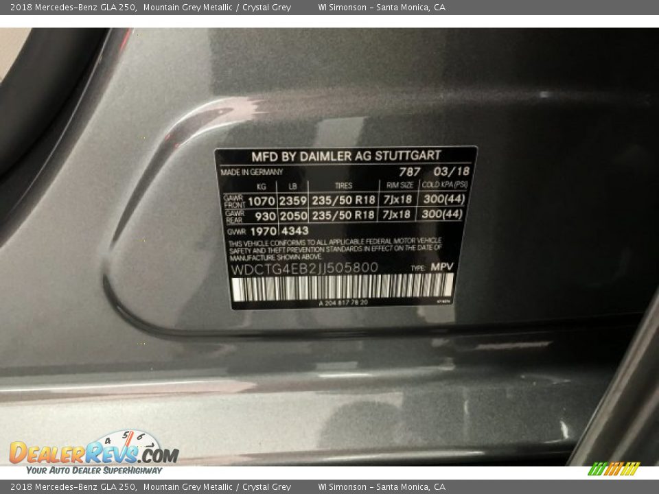 2018 Mercedes-Benz GLA 250 Mountain Grey Metallic / Crystal Grey Photo #25