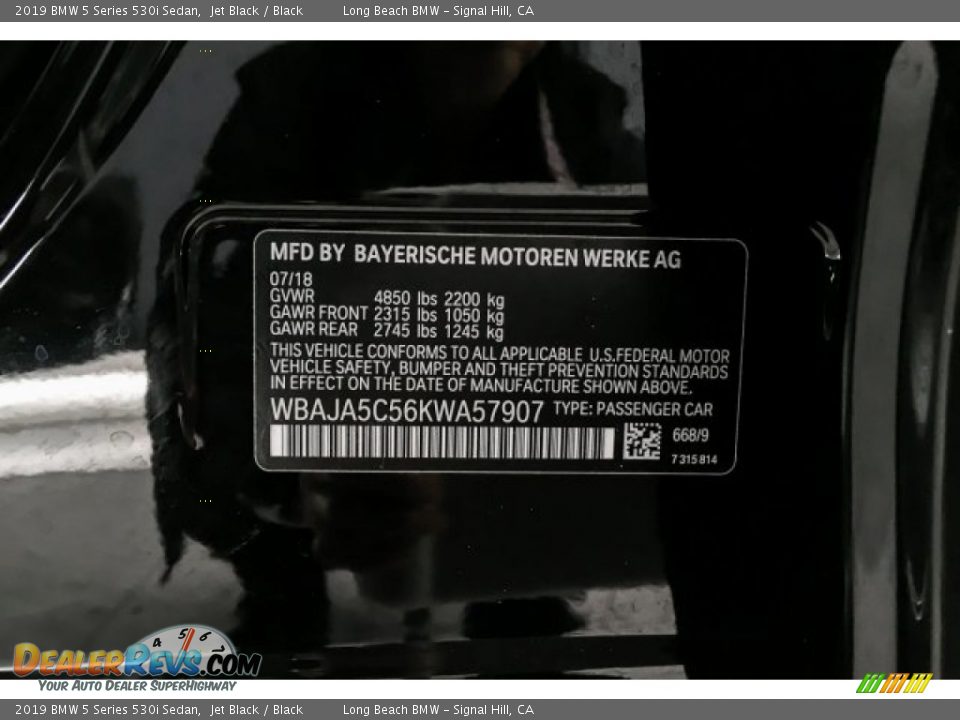 2019 BMW 5 Series 530i Sedan Jet Black / Black Photo #22