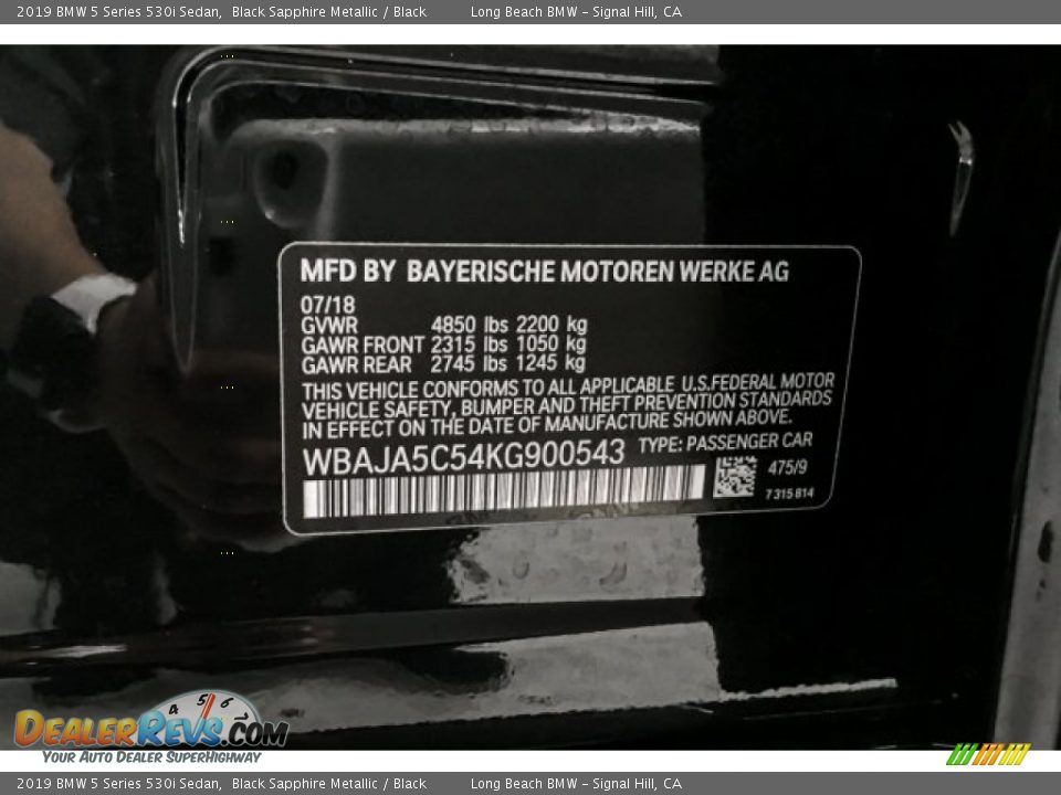 2019 BMW 5 Series 530i Sedan Black Sapphire Metallic / Black Photo #22