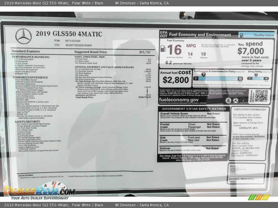 2019 Mercedes-Benz GLS 550 4Matic Window Sticker Photo #10