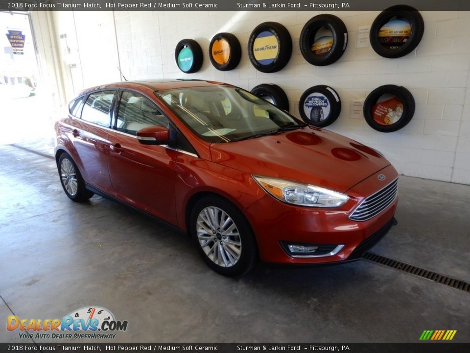 2018 Ford Focus Titanium Hatch Hot Pepper Red / Medium Soft Ceramic Photo #1
