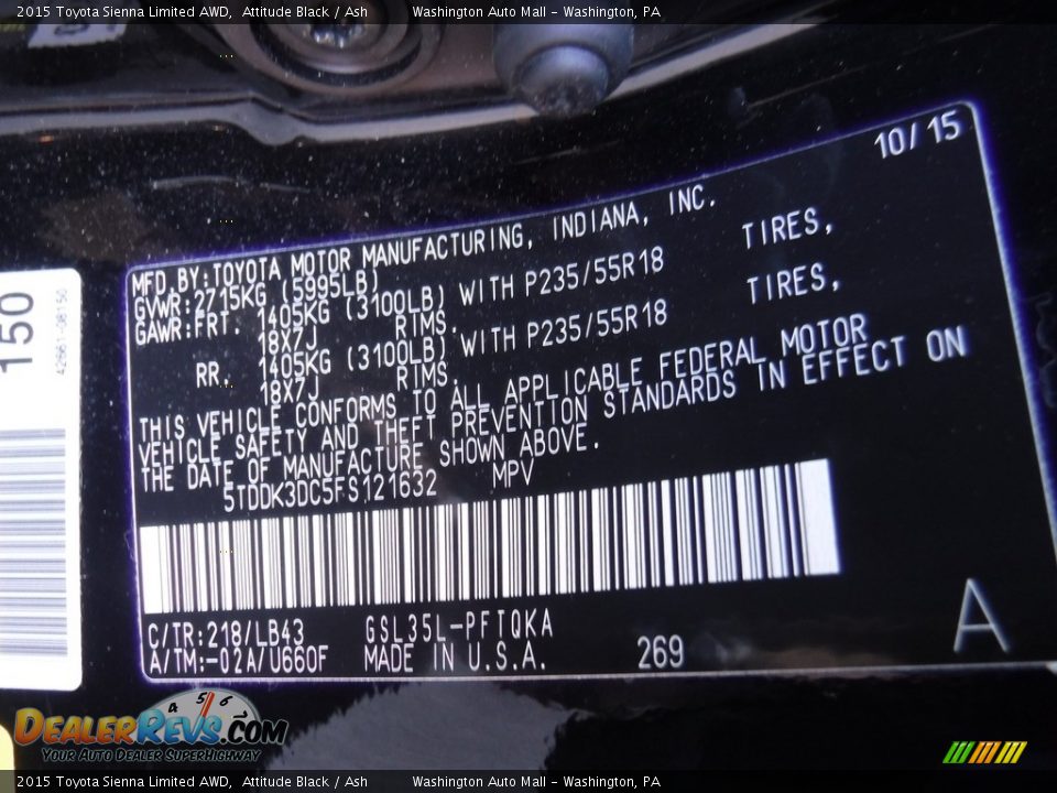 2015 Toyota Sienna Limited AWD Attitude Black / Ash Photo #30