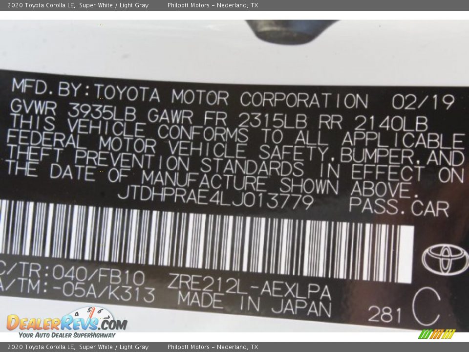 2020 Toyota Corolla LE Super White / Light Gray Photo #23