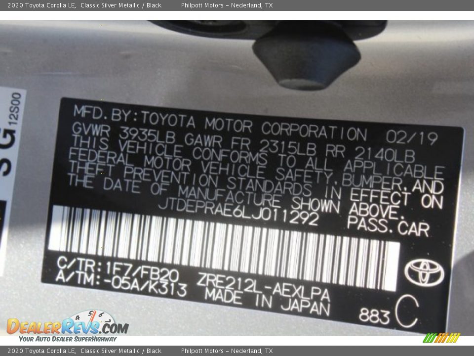 2020 Toyota Corolla LE Classic Silver Metallic / Black Photo #22