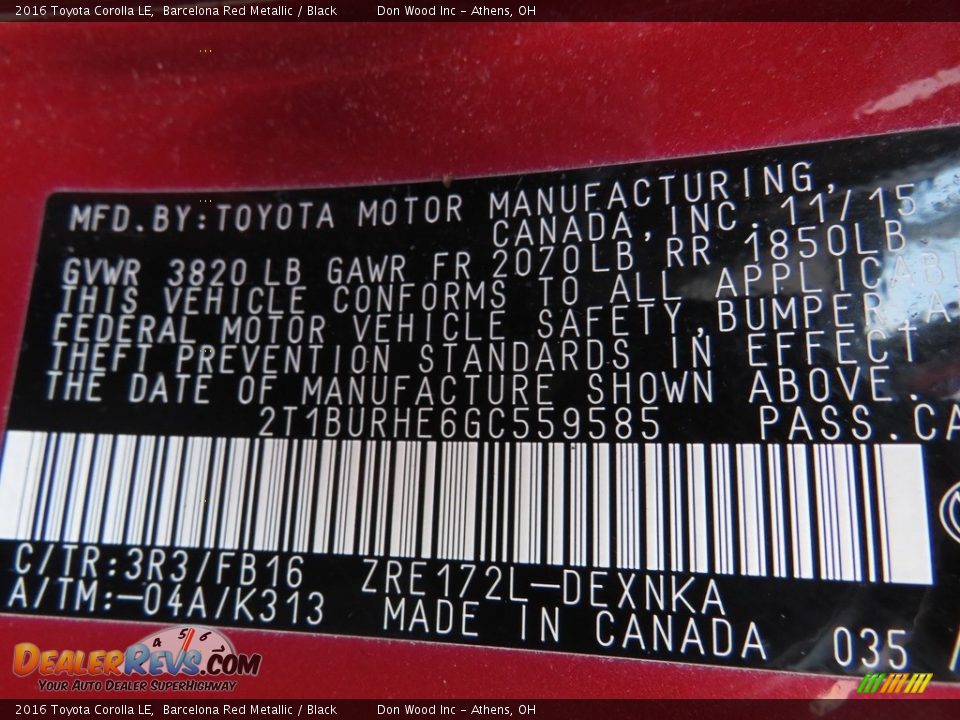 2016 Toyota Corolla LE Barcelona Red Metallic / Black Photo #27