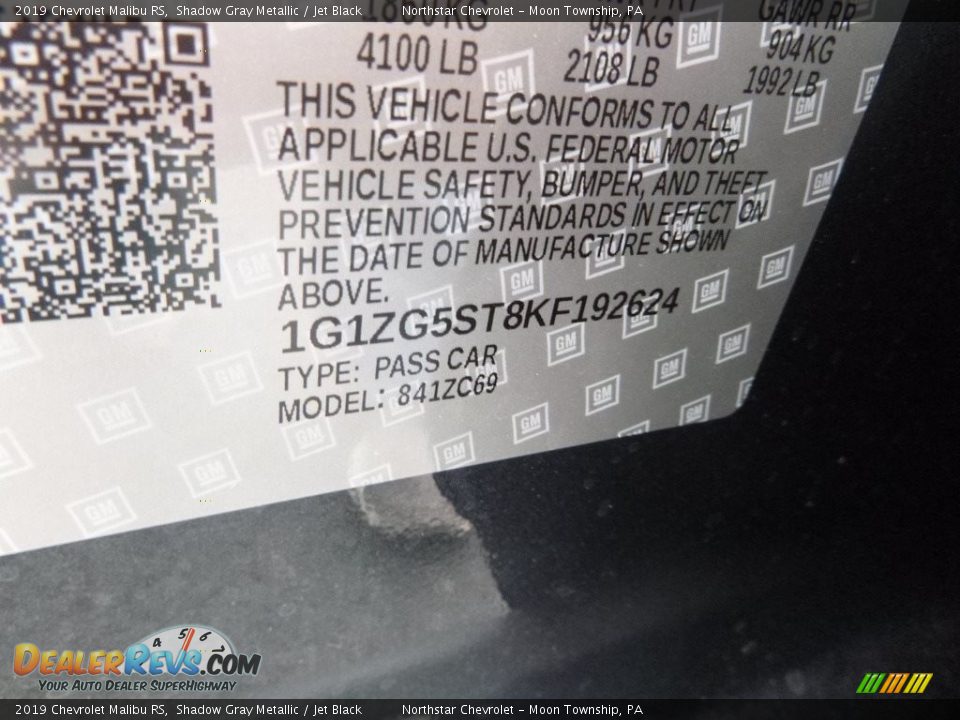 2019 Chevrolet Malibu RS Shadow Gray Metallic / Jet Black Photo #16