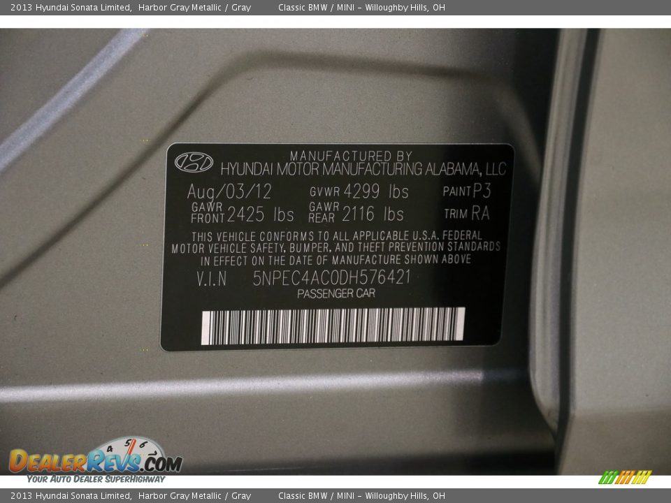 2013 Hyundai Sonata Limited Harbor Gray Metallic / Gray Photo #20