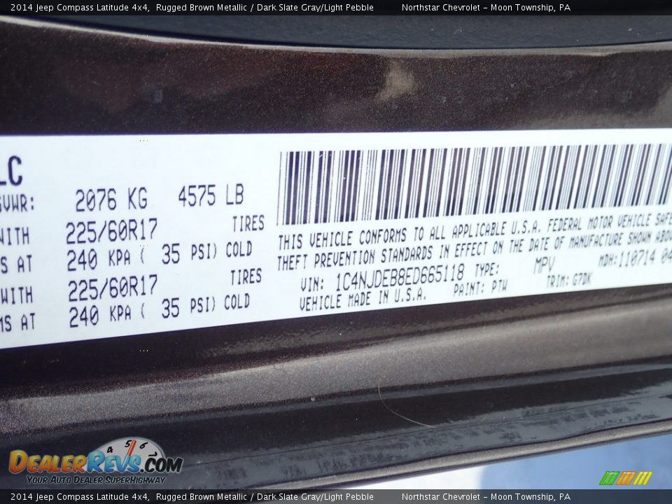 2014 Jeep Compass Latitude 4x4 Rugged Brown Metallic / Dark Slate Gray/Light Pebble Photo #29