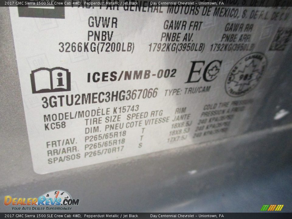 2017 GMC Sierra 1500 SLE Crew Cab 4WD Pepperdust Metallic / Jet Black Photo #23