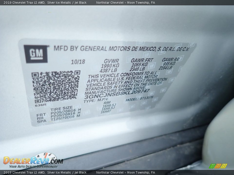 2019 Chevrolet Trax LS AWD Silver Ice Metallic / Jet Black Photo #18