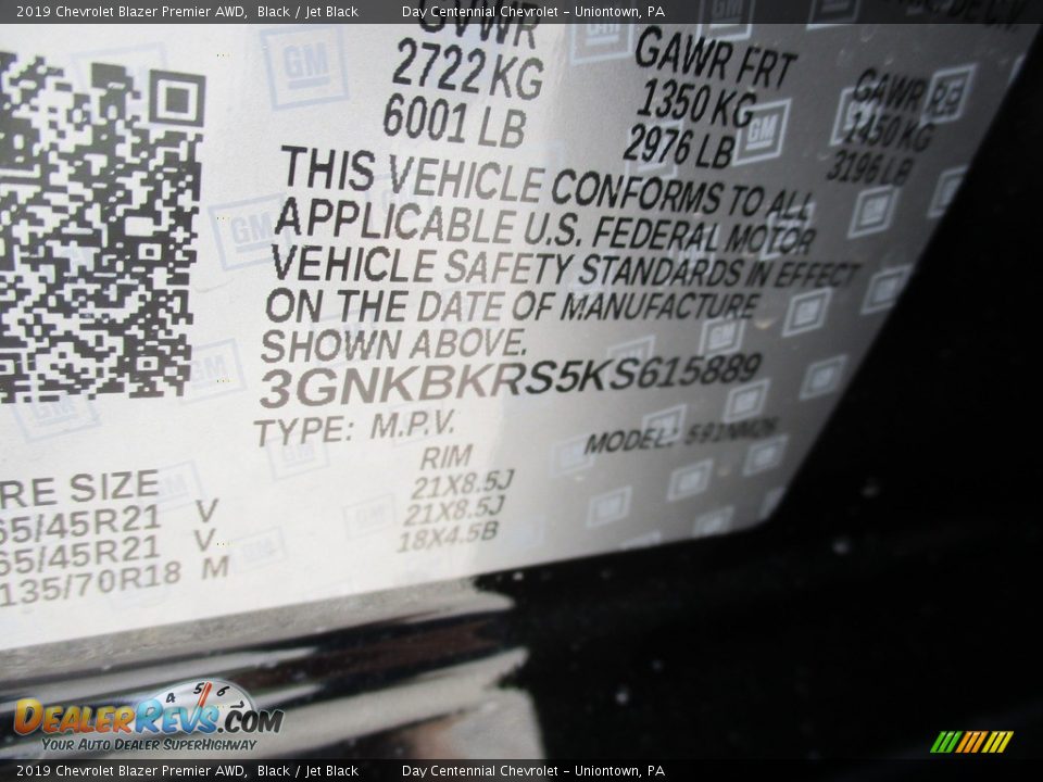 2019 Chevrolet Blazer Premier AWD Black / Jet Black Photo #19